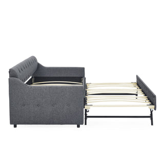 Daybed With Trundle And Storage Drawers, Flat Arms With Pocket