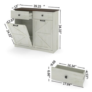 Double Tilt Out Trash Cabinet With Hideaway Drawer And Barn Door Style