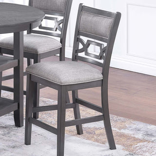 5 Piece Counter Height Dining Set With Storage Shelves Round Table And Upholstered High Chairs - Gray