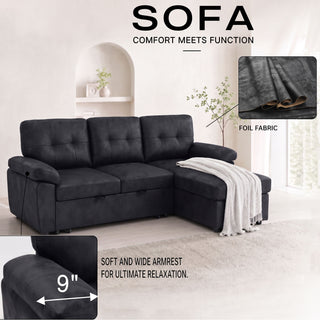 Convertible L - Sectional Sofa Bed With Storage Chaise And Padded Armrests