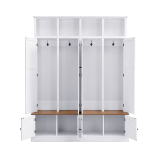 Hall Tree With Bench And Cabinet, 4 In 1 Entryway Bench With Coat Rack