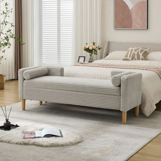 Upholstered Corduroy Flip Top Storage Bench For Living Room