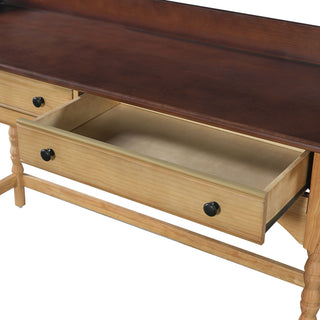 Writing Desk With 2 Storage Drawers, Workstation For Living Room - Brown / Natural