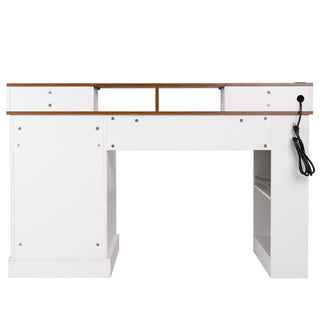 Office Desk With Storage Cabinet, Charging Station, Monitor Stand & Pegboard