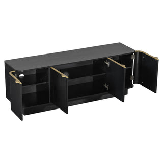 TV Stand, Fluted Media Console With Adjustable Shelves And Cable Holes
