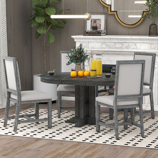 5 Piece Dining Set With Extendable Round Table And Upholstered Chairs