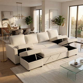 Extra Wide U - Shape Convertible Sleeper Sofa Bed With Dual Storage Ottoman