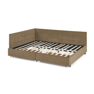 Mid-Century Storage Upholstered Tufted Bed Frame With Backrest And Armrests