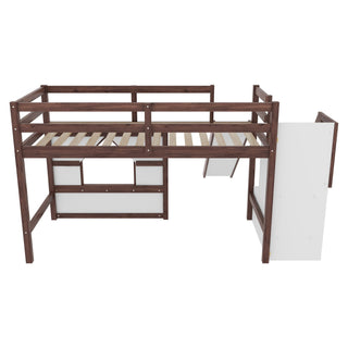 Loft Bed With Storage Stairs, Slide, Playhouse Window And 7 Colors LED Lights