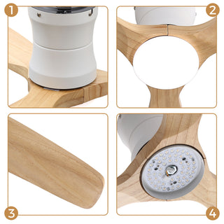 52" Ceiling Fan With Light, Dimmable DC Reversible Motor, 3 Blades