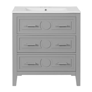 Retro Bathroom Vanity With Sink Combo, Free Standing Single Set With 3 Drawers
