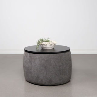 Reeves - Round Upholstered Lift Top Storage Ottoman - Gray