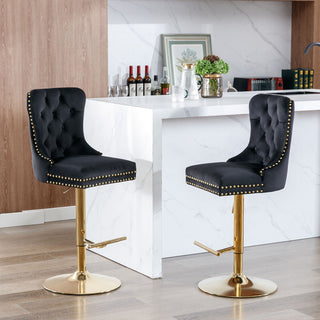 Thick Swivel Barstools Adjusatble Seat Height From 25-33", Modern Upholstered Bar Stools With Backs Comfortable Tufted For Home Pub And Kitchen Island (Set of 2)
