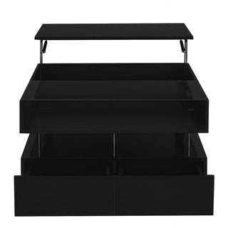 Lift Top Coffee Table With 2 Drawers, Hidden Space And LED Lights For Living Room
