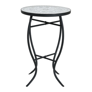 Outdoor Round Side Table With Mosaic Style Top And Curved Iron Legs