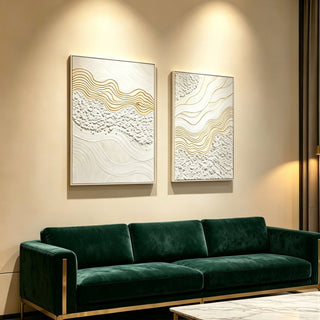 Framed Wall Art, Textured Canvas Painting With Accents, Decor For Living Room (Set of 2) - Antique White