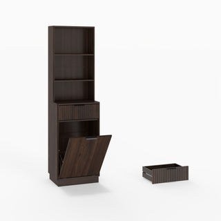 Tall Narrow Fluted Storage Cabinet With Trash Bin Compartment For Kitchen (Trash Can Not Included)