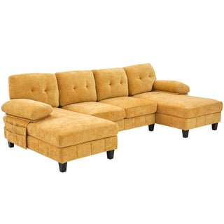 U-Shaped Sectional Sofa 103.5" Fabric Couch With Dual Chaise Lounges, Storage Pockets, Armrest Pillows