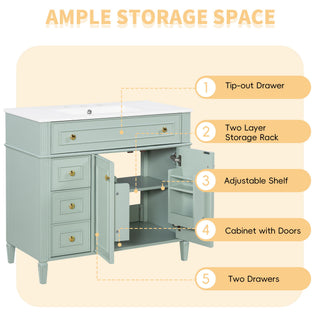 Bathroom Vanity With Sink, 3 Drawers & 2 Soft-Close Doors
