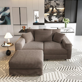 Deep Seat Convertible Sofa With Soft Pillows And Ottomans