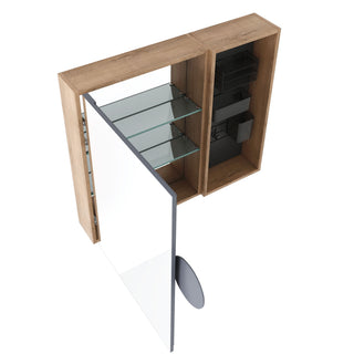 Wall Mounted Bathroom Mirror Cabinet & Adjustable Shelves - Imitative Oak
