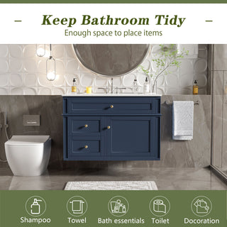 Wall Mounted Bathroom Vanity With 2 Drawers, 1 Tip Out Drawer, 3 Holes Sink