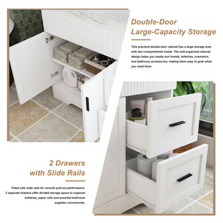 Bathroom Vanity Set, Fluted Cabinet, Soft Close Doors & Drawers, Single Faucet Hole, Sink Included - White