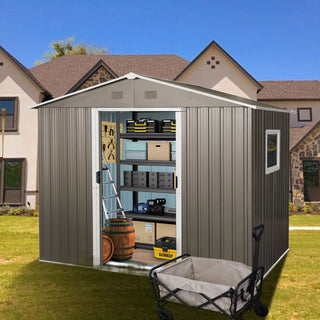 8Ft x 6Ft Outdoor Metal Storage Shed With Window (W540S00016) - Gray