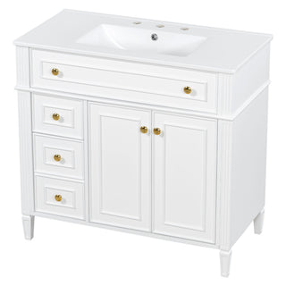 Bathroom Vanity With Sink, 3 Drawers & 2 Soft-Close Doors