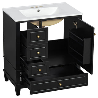 Freestanding Bathroom Vanity With Sink, Soft Close Door, 3 Drawers