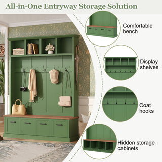 Hall Tree With Storage Bench Mudroom Coat Rack With 6 Hooks
