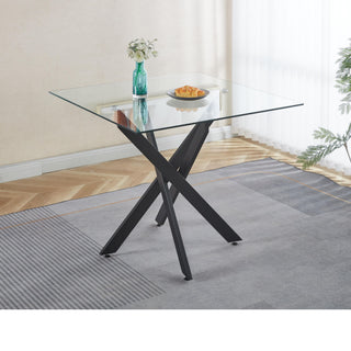 Dining Table With Cross Metal Leg And Tempered Glass, Modern Space Saving Kitchen Table For Living Room Legs, Square Table