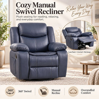 Rocker Recliner Chair With Manual Recline And 360° Swivel Base