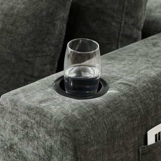 L - Shaped Sectional Sofa With Cup Holders & Side Pockets