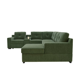 U - Shape Sectional Pull Out Bed With Console, Storage, And USB Charging