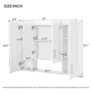Wall Mounted Medicine Cabinet With 5 Adjustable Shelves, Exquisite Carving - White