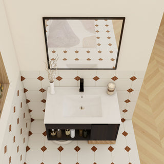 Wall Mounted Floating Bathroom Vanity With Open Shelf & Soft Close Door