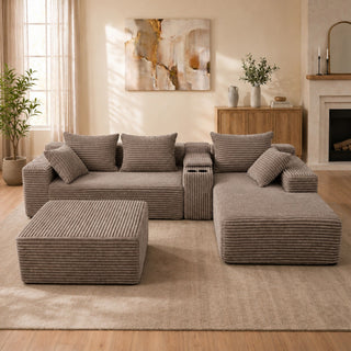 U-Shaped Modular Sofa With Cup Holders And Storage For Living Rooms - Coffee
