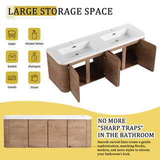 Wall Mounted Bathroom Vanity With Sink, 3 Soft Close Doors
