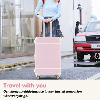 Hardshell Luggage Set With Double Spinner Wheels, Tsa Lock, Lightweight Suitcase, 24" With Bags - Light Pink