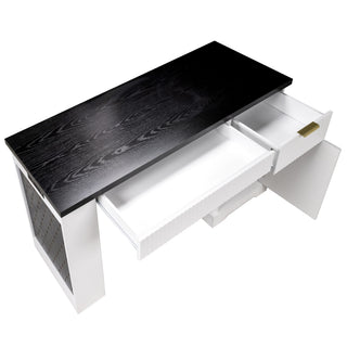 Modern Fluted Office Desk With Storage Cabinet