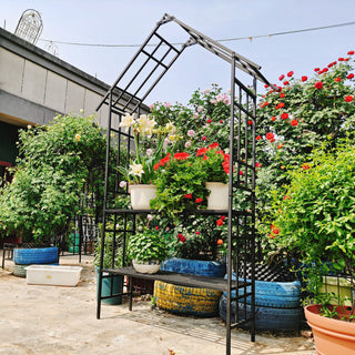 Garden Arch With Bench Turned Into Flower Stand Climbing Plants Support Outdoor - Black
