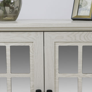 Sideboard Cabinet With Mirrored Doors, Adjustable Shelf, Metal Handles
