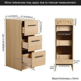 Slim Freestanding Bathroom Storage Cabinet, 3 Drawers - Light Oak