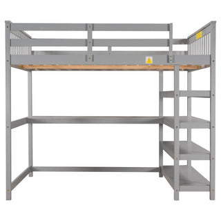 Loft Bed With Storage Shelves And Under Bed Desk