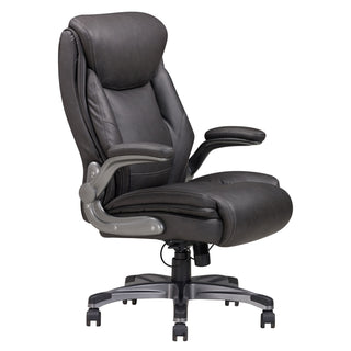 Bonded Leather Upholstered Office Chair With Adjustable Height And Armrest - Gray