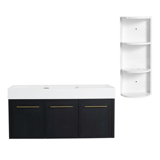 Modern Chestnut Wall Mounted Bathroom Vanity With Left Resin Sink And Storage Rack - Black Chestnut