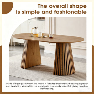 Dining Table, Flexible Extendable Oval Design With Slatted Legs - Natural Wood