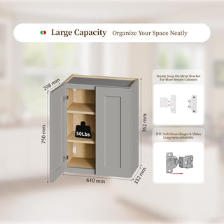 Shaker Wall Cabinet With Soft-Close Doors, Adjustable Shelves