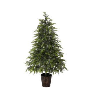3 Piece Pre Lit Christmas Tree Set With Warm Glowing LED Lights, Sturdy Potted Base, Full Cascading Branches - Green